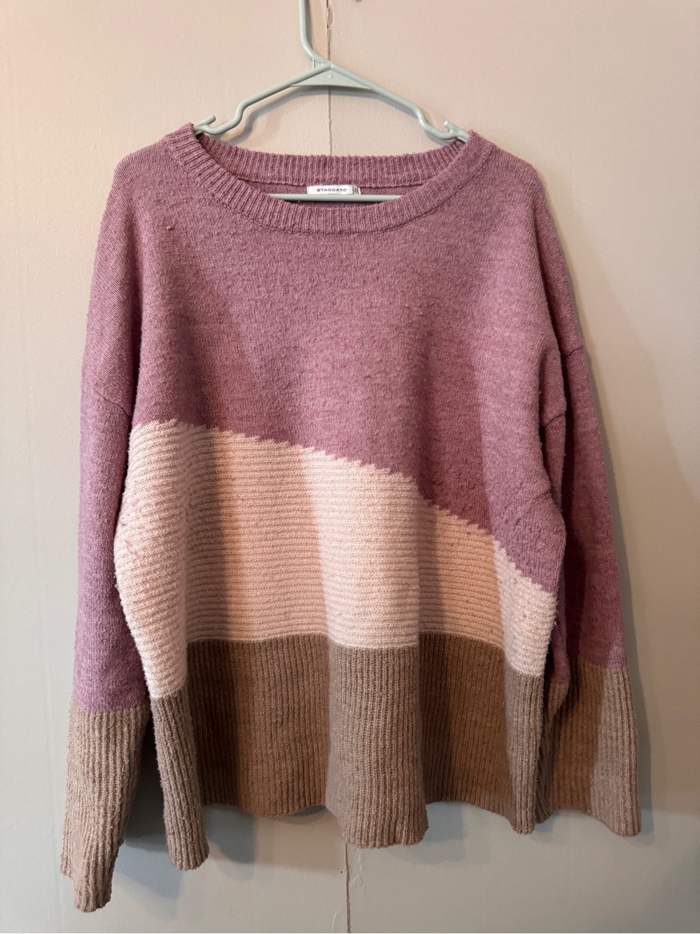 Staccato Mauve Pink and Tan Colorblock Crewneck Sweater 2X